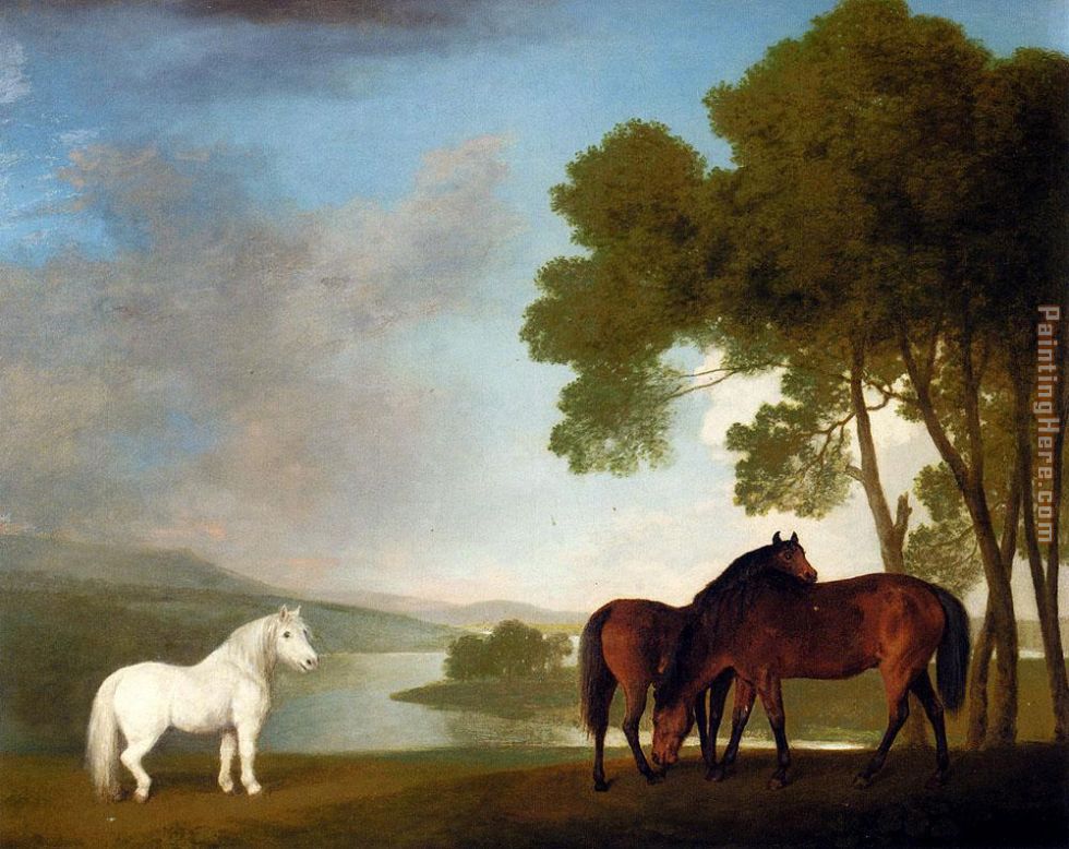 George Stubbs Two Bay Mares And A Grey Pony In A Landscape